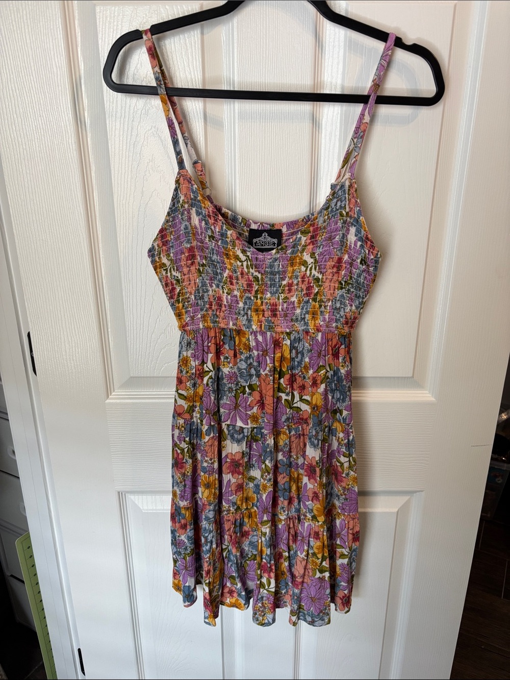 Angie Floral Smocked Mini Dress in Pink, Yellow & Blue
